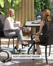 Set of 4 Outdoor Wicker Dining Chairs with Armrest, Steel Frame, Highback and Deep Seating, Brown