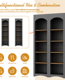 ON-TREND Free Standing 5 Tier Bookshelves, Bookcases Set Of 2, Farmhouse Two-Tone Storage Cabinet With Adjustable Shelves, Modern 72H Kitchen Pantry Cabinet For Living Room, Home Office, Grey