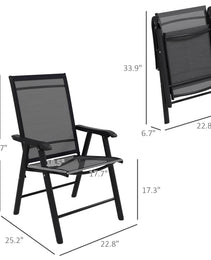 Set of 4 Outdoor Folding Chairs, Stackable Patio Dining Chairs with Armrests, Metal Frame, Black