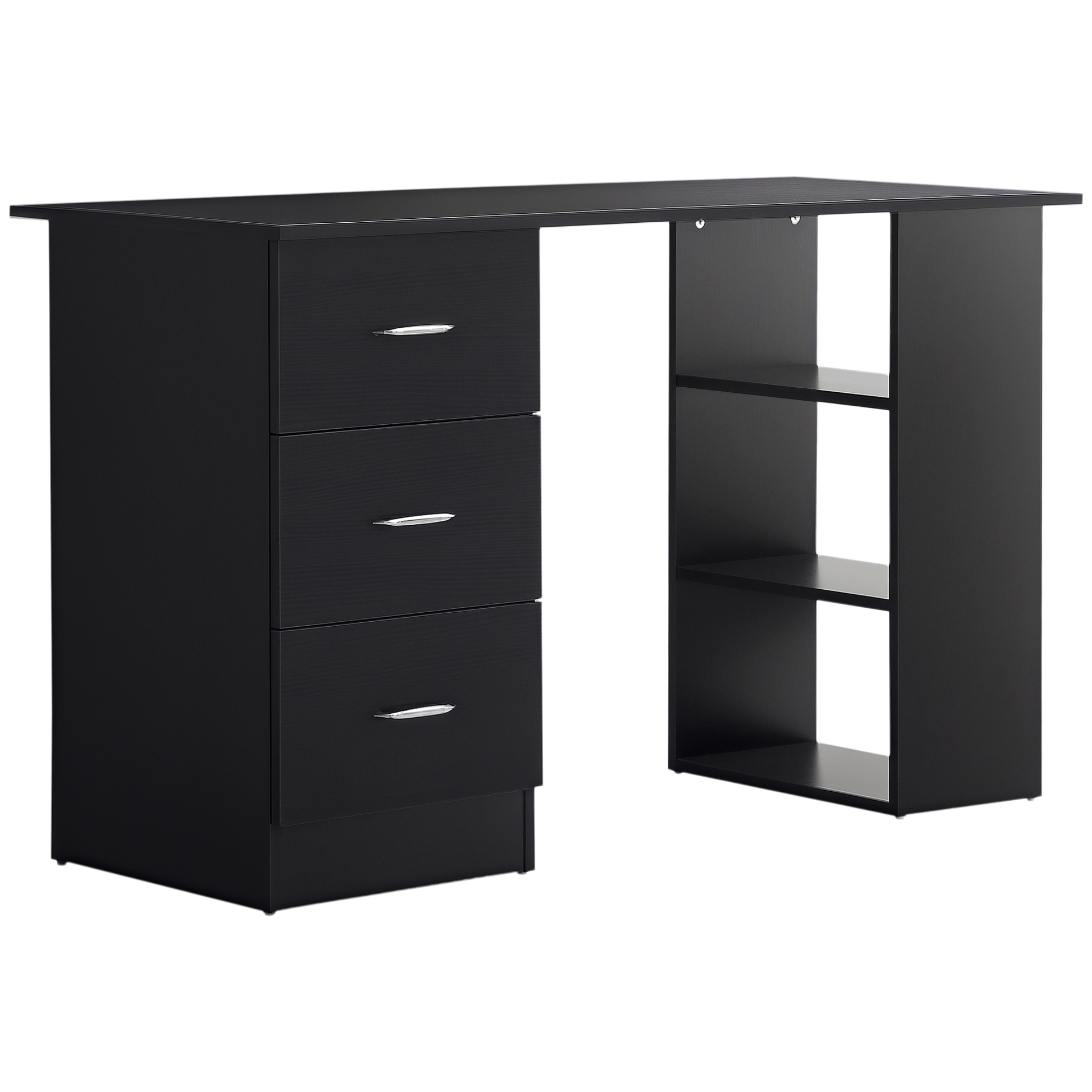 47" Home Office Computer Desk Bookcase Combo, Writing Table Workstation with 3 Drawer and Storage Shelf - Black
