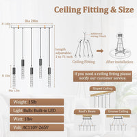 5-Lights Rectangular Pendant Lights for Kitchen Island Black Linear Crystal Chandelier Modern Chandeliers for Kitchen Island Dining Room