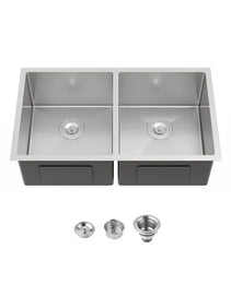 33'x19' Embedded Double Bowl Kitchen Sink, Undermount Handmade Sink In Brushed - Sink Only - Unable Ship Weekends, TK And TEMU Only For Pickup
