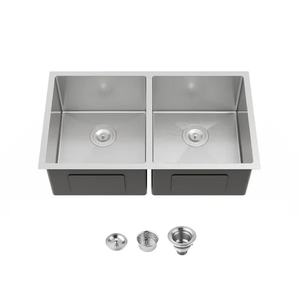 33'x19' Embedded Double Bowl Kitchen Sink, Undermount Handmade Sink In Brushed - Sink Only - Unable Ship Weekends, TK And TEMU Only For Pickup