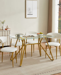 47.3-inch Rectangular Glass Dining Table, Suitable For 1-6 People, Modern Style Home Kitchen Dining Table, Equipped With Sturdy Metal Table Legs,suitable For Dining Room,living Rooms, Offices, Gold