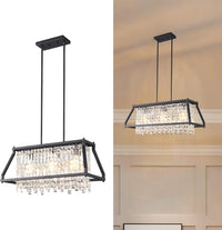 Modern Foyer Chandelier, Gold Crystal Chandelier Entryway Pendant Light Fixture, Square Adjustable Height Chandeliers for Kitchen Island, L15.74'' X H9.84''