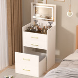3 In 1 Vanity Desk With Open Top Mirror,Small Make Up Vanity Set With Visible Glass Desktop,Compact Makeup Vanity With 3 Drawers,Dressing Table For Bedroom - CJDS