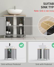 Bathroom Vanities, Pedestal Sink Cabinet with U-Shaped Cut-out and Adjustable Shelf, Gray