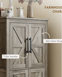 Bathroom Floor Storage Cabinet, Farmhouse Bathroom Cabinet with 4 Doors and Adjustable Shelf, Light Gray