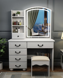 Vanity Desk With Mirror & Lights, Makeup Table Set - CJDS