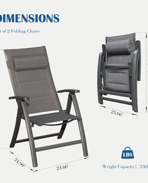 Patio Folding Chairs Set Of 2,Padded Textilene Fabric Seat