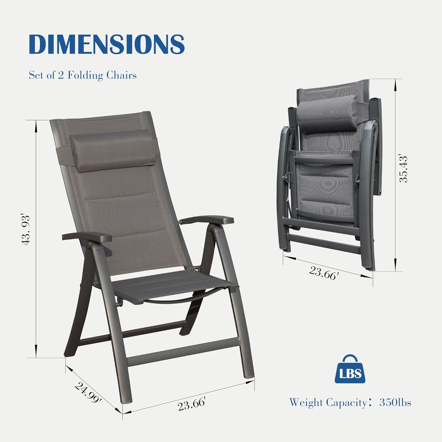 Patio Folding Chairs Set Of 2,Padded Textilene Fabric Seat
