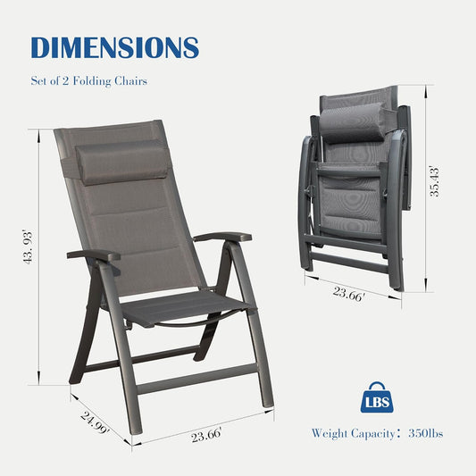 Patio Folding Chairs Set Of 2,Padded Textilene Fabric Seat