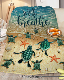 Tropical Baby Sea Turtle Flannel Fleece Blanket 3D Ocean Waves Flannel Soft Plush Throw Blanket Cozy Blankets For Bed Chair Car Sofa Couch Bedroom 75x100cm 130x150cm