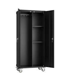 72 H Black Metal Garage Storage Cabinets With Lock Door, Adjustable Shelves And Wheels, Steel Tool Cabinets For Home,Office,Warehouse