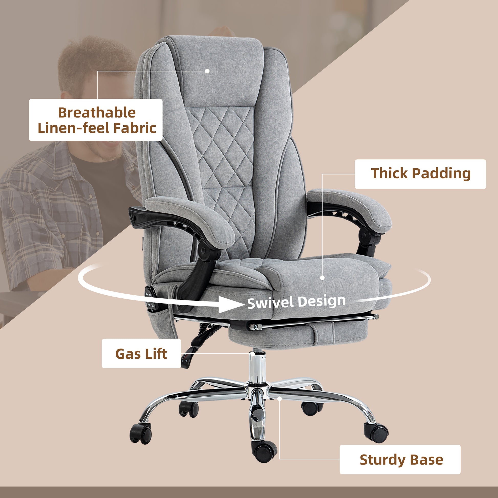 Massage Office Chair, Heated Reclining Computer Chair with Adjustable Height and Footrest