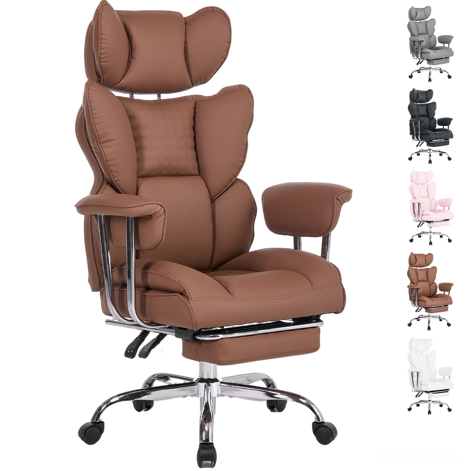 Large-sized High-back Office Chair - 350 Pounds, Anti-scratch PU Leather Executive Office Desk Chair, With Footrest, Reclining Computer Chair