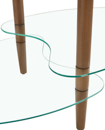 Transparent Oval Glass Coffee Table Modern Table Wood Leg Tea Table 3-layer