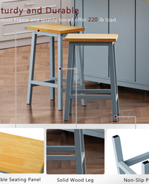K&K Solid Wood Bar Stools  Not Cheap Iron , 25.6  Tall Set Of 2 Bar Chairs, Kitchen Counter Stools With Footrests, Farmhouse Stools For Dining Room, Kitchen, Counter, Grey Blue