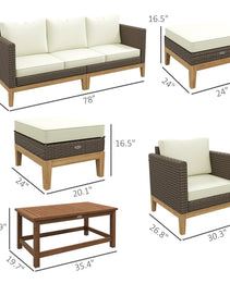 Patio Furniture Set w/ Cushions, 5 PCs PE Rattan Conversation Furniture Set, Cream White