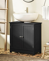 Pedestal Sink Storage Cabinet, Bathroom Sink Cabinet With U-Shape Cut-Out And Adjustable Shelf, Black