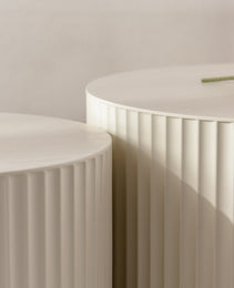 Beige Nesting Coffee Table Set Of 2 Modern Drum Side Table End Table Wave Stripe Round Coffee Table For Living Room