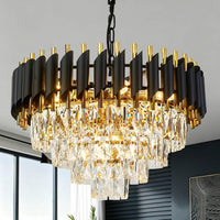 Black and Gold Crystal Chandelier, 24 Inch Black Chandelier Pendant Light 5-Tier with K9 Crystals Chandeliers for Dining Room, Bedroom, Kitchen Island, Entryway