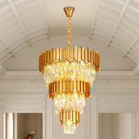 Modern Gold 5-Tier Chandelier Lighting Luxury Long Staircase K9 Crystal Chandeliers Large Foyer Villa Entrance Chandeliers for High Ceiling