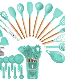 4 Colors Options -- Set Of 35Pcs Kitchen Cooking Utensils Set Spatula Set Baking Utensil Set Kitchen Accessories Necessities With Holder Egg Whisk Separator Tong Turner Spoons Cups