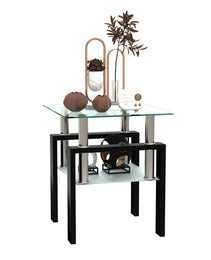 1-Piece Modern Tempered Glass Tea Table Coffee Table End Table, Square Table For Living Room, Transparent Black