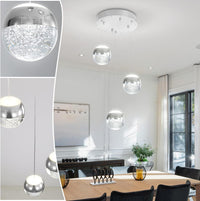 Modern Crystal Pendant Lighting Gold Globe Pendant Light Fixture, Mid Century Chandelier 3-Light Hanging Fixture for Kitchen Island,Globe Chandeliers for Dinning Room Bedroom