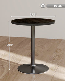 Round Dining Table For 2-4 People, Small Kitchen Table With Wood Grain Top, Black