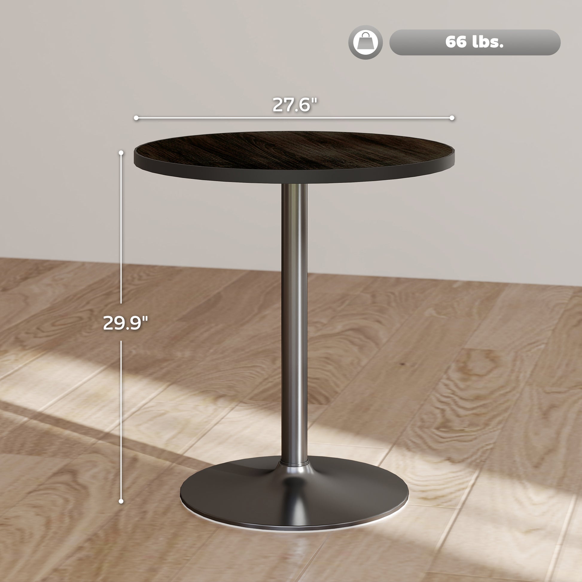 Round Dining Table For 2-4 People, Small Kitchen Table With Wood Grain Top, Black