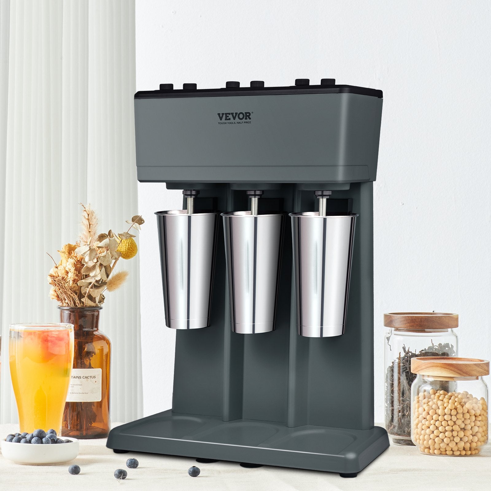Milkshake Maker, 375W X 3 Electric Milkshake Machine, Triple Heads Drink Mixer Blender Machine, 3-Speed Milkshake Mixer With 3 X 820 Ml Stainless Steel Cups, For Commercial And Home