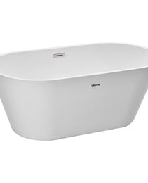 Acrylic Freestanding Bathtub, 59 Inch Contemporary Soaking White Tub With Brushed Nickel Overflow And Drain, Elegant Oval Shape Stand Alone Soaker Tub For Modern Bathroom Or Remodel Projects