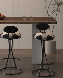 Upholstered S-shaped Barstools Set Of 2 Velvet Counter Bar Stools Football Print Round Dining Stool For Kitchen & Living Room Black Frame  Black Back