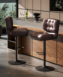Bar Height Bar Stools Set of 2 with Adjustable Seat, Adjustable Swivel Barstools with Thick Padded Cushion and Metal Footrest for Home Bar, Brown