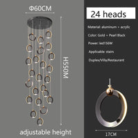 Duplex Staircase Lamp Long Chandelier Black Gold Modern Minimalist Light Luxury Creative Lighting Villa Loft Living Room Rng