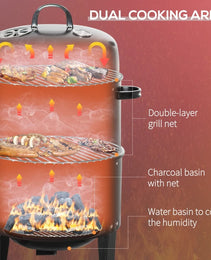 3-in-1 Vertical Charcoal BBQ Smoker Grill With 2 Cooking Areas And Thermometer