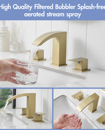 Bathroom Stainless Steel Faucets For Sink 3 Hole Nickel Gold 8 Inch Widespread Bathroom Sink Faucet Double Lever Handle Faucet Bathroom Vanity Faucet Basin Mixer Tap Faucet With Hose