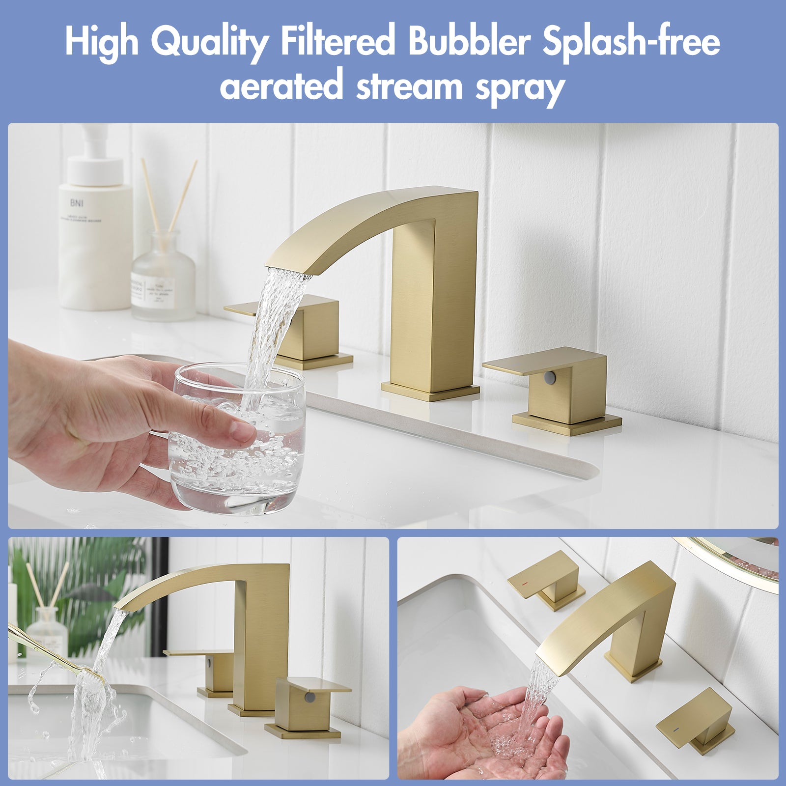 Bathroom Stainless Steel Faucets For Sink 3 Hole Nickel Gold 8 Inch Widespread Bathroom Sink Faucet Double Lever Handle Faucet Bathroom Vanity Faucet Basin Mixer Tap Faucet With Hose