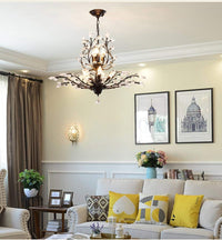 8-Light Black Crystal Chandelier, Vintage Pendant Light Fixture