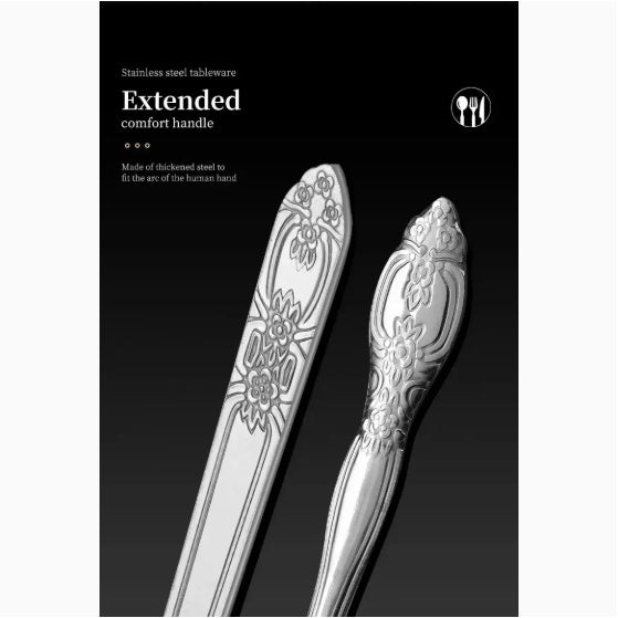 Product Name  Deluxe Premium Cutlery Flatware Set For The Home  Stainless Steel Cutlery Service With 1 Dinner Fork, 1 Dinner Knife, 1 Dinner Spoon And 1 Tea Spoon  Durable, Elegant And Rust  Resista