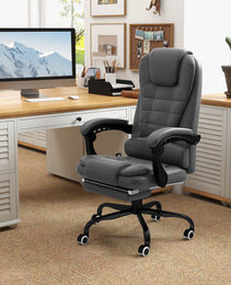 7-Point Vibrating Massage Office Chair High Back Massaging Office Desk Chair with Lumbar Support, Footrest, Gray