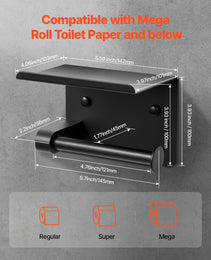 Toilet Paper Holder With Shelf, Fits Mega Rolls Size, Stainless Steel Rustproof Material, Wall Mounted With Screws And Double-Sided Tape, Toilet Roll Tissue Holder For Bathroom, Matte Black