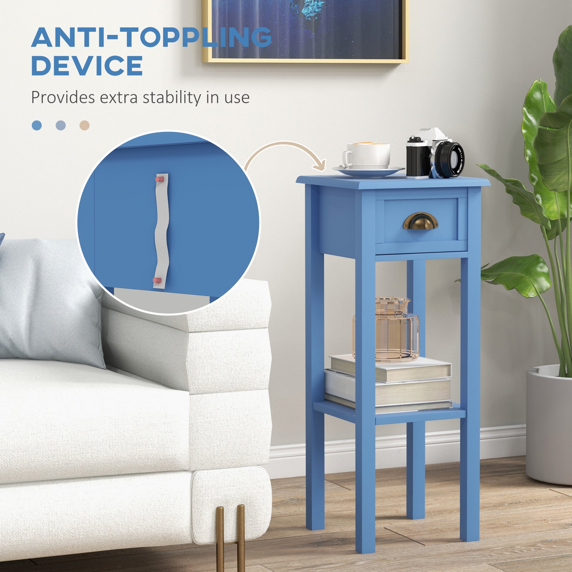 2-Tier Side Table With Drawer And Shelf, End Table ,Light Blue