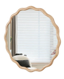Solid Wood Wavy Mirror--Natural-Wood Vanity Mirror Wall Decor 31X 31 Modern Mirror Wall Decor For Bathroom, Bedroom, Living Room, Dining Room, Cloakroom, Entryway