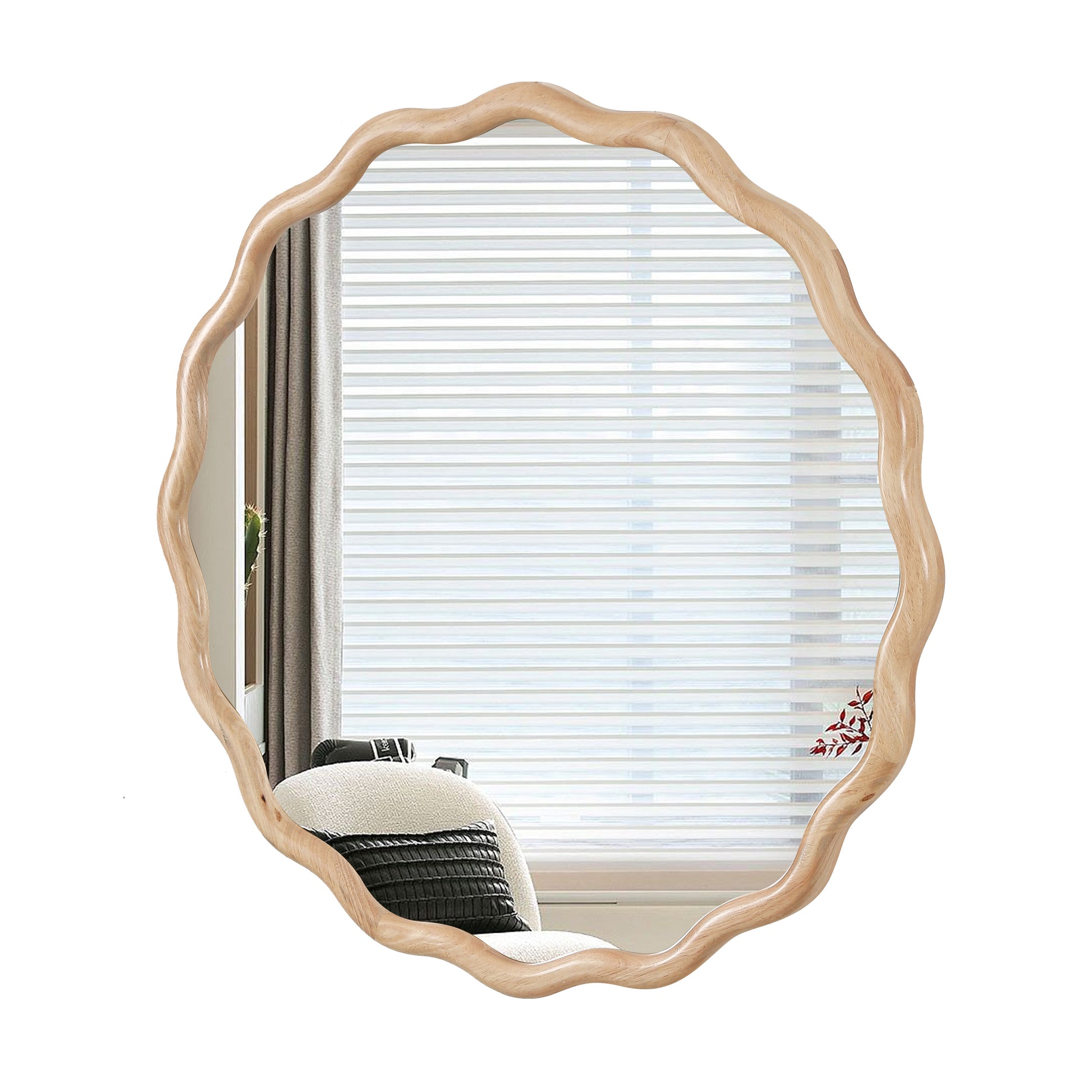 Solid Wood Wavy Mirror--Natural-Wood Vanity Mirror Wall Decor 31X 31 Modern Mirror Wall Decor For Bathroom, Bedroom, Living Room, Dining Room, Cloakroom, Entryway