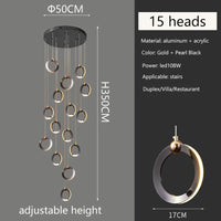 Duplex Staircase Lamp Long Chandelier Black Gold Modern Minimalist Light Luxury Creative Lighting Villa Loft Living Room Rng