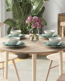 Folding Dining Table, Round Drop Leaf Kitchen Table for Small Spaces with Wood Legs, Oak Color