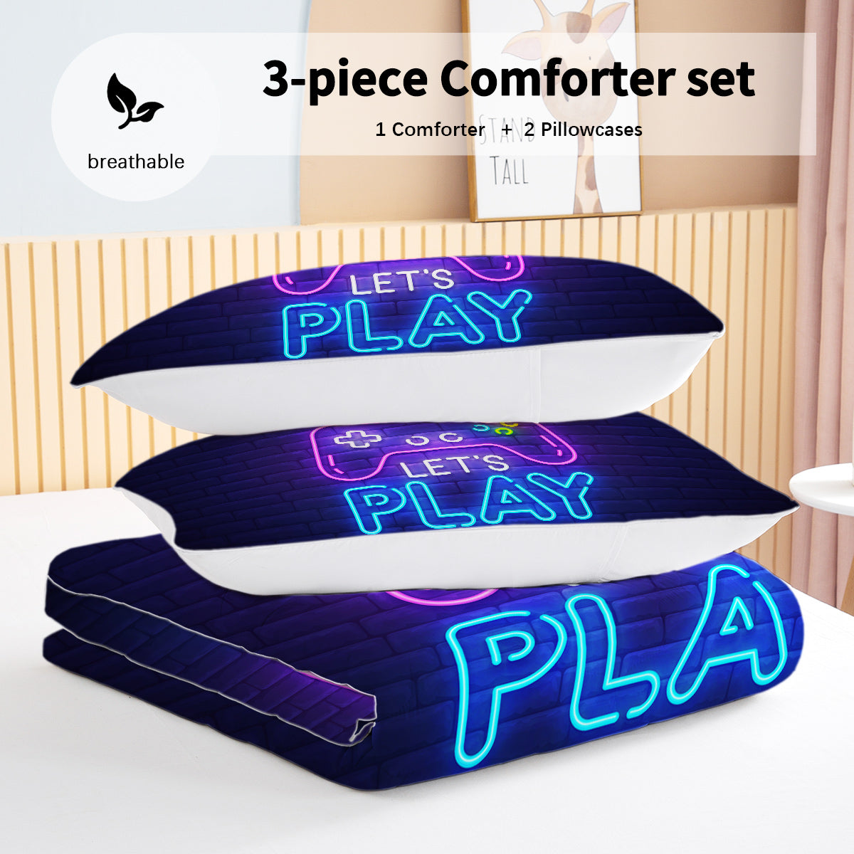 3 Pieces Game Pattern Comforter Set Ultra Soft Bedding Set